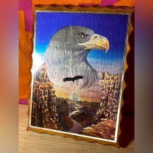 Vintage FJ Warren DUFEX Reflective Foil Southwestern Eagle In Canyon Art On Wood